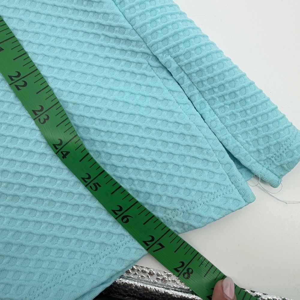 Ali Miles Womens Aqua Blue Waffle Knit Cowl Neck Roll Tab Sleeve Tunic Top Large - Picture 10 of 10